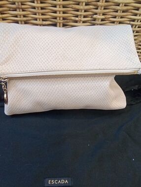 Escada Fold-Over Clutch in Pale Blush with Gold Hardware
